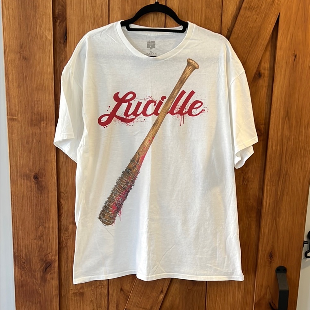 Red and White Short Sleeve Tee with Graphic Design